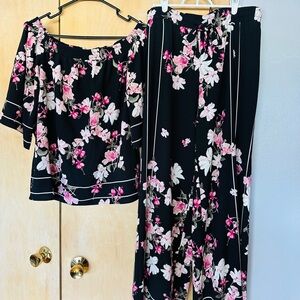 White House Black Market Black and Pink Floral Jumpsuit